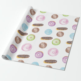 Papel De Presente Watercolor Eclairs Rosquinhas Fundo Whimiscal Swee