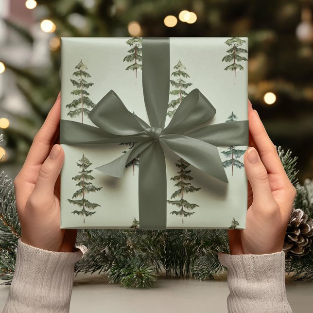 Papel De Presente Watercolor Evergreen Trees  (Criador carregado)