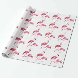 Papel De Presente Watercolor Flamingos, Elegante Design.