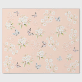 Papel De Presente Watercolor Floral Bunny and Butterfly Gift Wrap