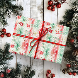 Papel De Presente Watercolor Floral Striped Holiday
