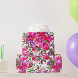 Papel De Presente Watercolor Fuchsia Blooms