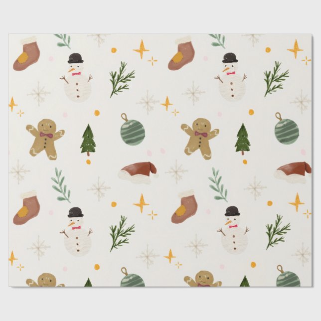 Papel De Presente Watercolor Hand-Drawn Christmas Seamless Pattern  (Aberto)