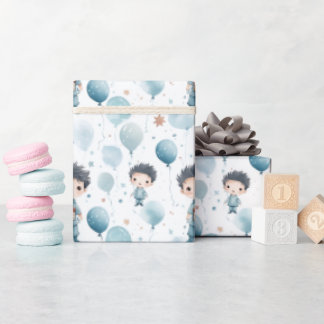 Papel De Presente Watercolor Happy Little Boy, presentes e balões -