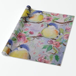 Papel De Presente Watercolor - Linhas Sparrows Cutes