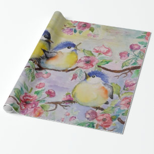 Papel De Presente Watercolor - Linhas Sparrows Cutes -