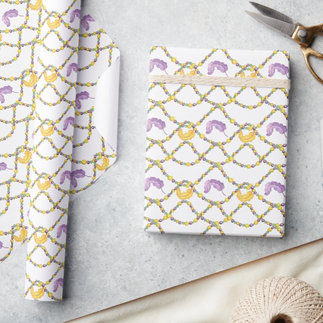 Papel De Presente Watercolor Mardi Gras Beads (Criador carregado)