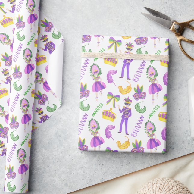 Papel De Presente Watercolor Mardi Gras Party (Criador carregado)
