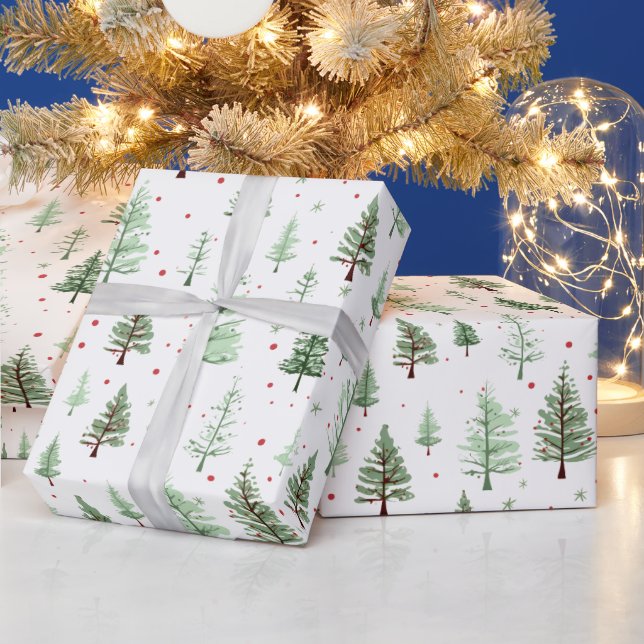 Papel De Presente Watercolor Pine Trees Greenery Christmas Holiday  (Feriados)