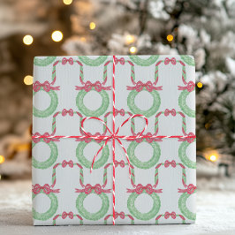 Papel De Presente Watercolor Red Polka Dot Bow Wreath Christmas