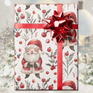 Papel De Presente Watercolor Santa Claus Country Cotage Natal