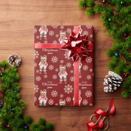 Papel De Presente Watercolor Snowflakes Red Yorkie Dog Natal