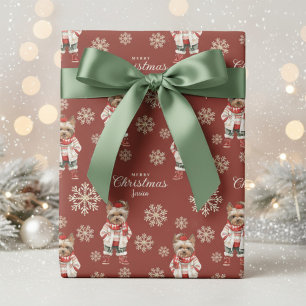Papel De Presente Watercolor Snowflakes Terracotta Yorkie Natal
