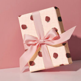 Papel De Presente Watercolor Strawberries on Pink Grid - Valentine