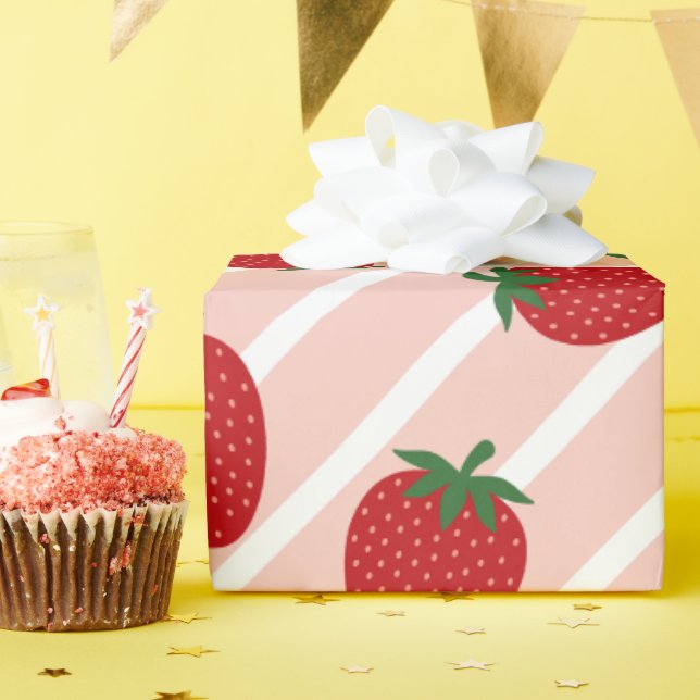 Papel De Presente Watercolor Strawberry Pattern Wrapping Paper (Festa de aniversário)