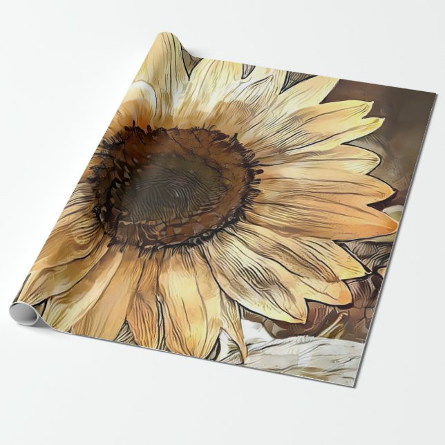 Papel De Presente Watercolor Sunflower Elegant Collection (Desenrolado)