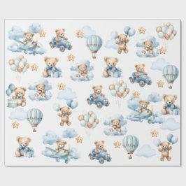 Papel De Presente Watercolor Teddy Bear Aviator Pattern Gift