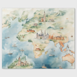 Papel De Presente Watercolor Travel Map