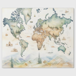 Papel De Presente Watercolor Travel Map