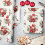 Papel De Presente Watercolor Vintage Art Red Christmas Poinsettia<br><div class="desc">Adicione um florescimento festivo aos seus presentes com este elegante papel de embrulho com uma poinsettia vermelha arrojada, amarrada com uma fita fluente, cercada por folhas de pínus e verde macio. As texturas aquáticas e a paleta vintage evocaram poinsettia vermelha cartões de Natal e o pinheiro vintage deixa marcas vermelhas...</div>