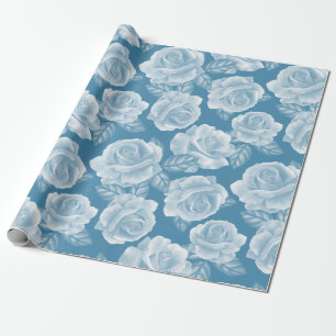 Papel De Presente Watercolor Vintage Blue Rosas Elegante Floral