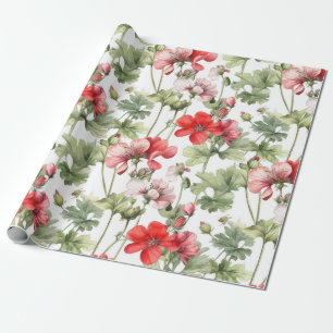 Papel De Presente Watercolor Vintage Geranium Flowers and Leaves 
