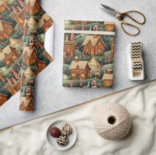 Papel De Presente Watercolor Vintage gingerbird Casas de Natal