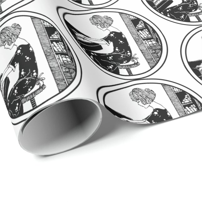 Papel De Presente Watercolor Vintage Mulher Jogando Piano Música Art (Ponta do rolo)