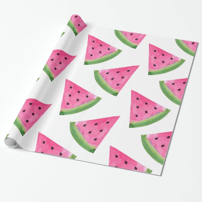 Papel De Presente Watercolor Watermelon Wedges (Desenrolado)