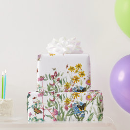 Papel De Presente Watercolor Wildflower Insetos Floral Primavera Gar