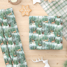 Papel De Presente Watercolor Winter Forest Deer Christmas