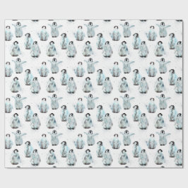 Papel De Presente Watercolor Winter Penguins Baby Shower