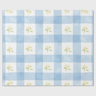 Papel De Presente Watercolor Yellow Floral on Plaid