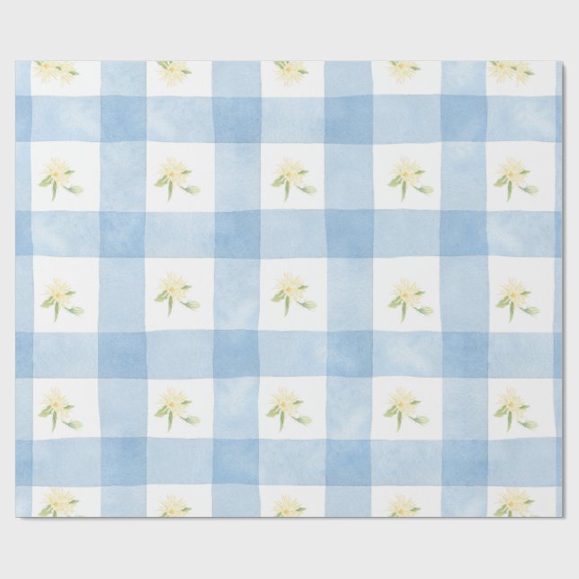 Papel De Presente Watercolor Yellow Floral on Plaid (Aberto)