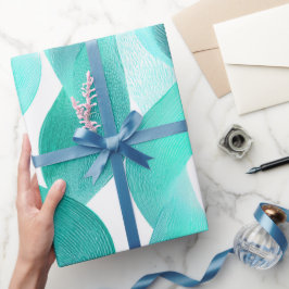 Papel De Presente Wave Teal Aqua Motion White Abstract Pattern