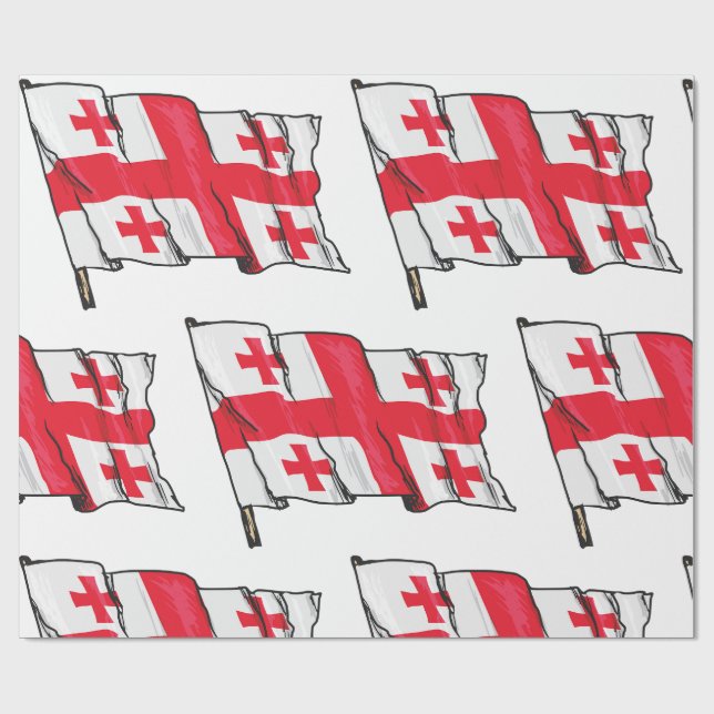 Papel De Presente Waving Georgia Flag Red and White Five Crosses (Aberto)