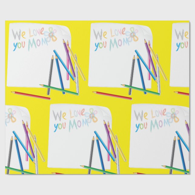 Papel De Presente We Love You Mom Hand-Drawn Crayon Art (Aberto)