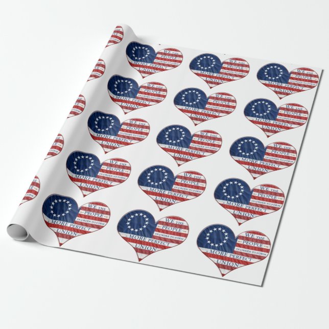 Papel De Presente We The People American Flag Heart (Desenrolado)