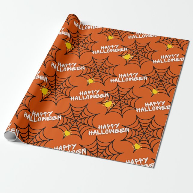Papel De Presente Web Aranha Laranja Halloween (Desenrolado)