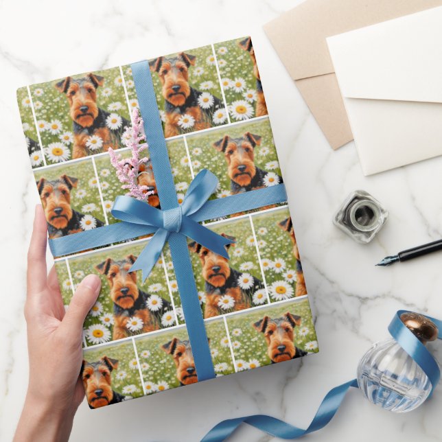 Papel De Presente Welsh Terrier No Campo De Daisy (Presentear)