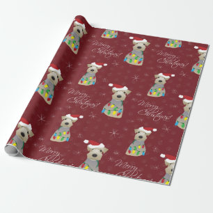 Papel De Presente Welsh Terrier Paw Imprime o Natal Vermelho