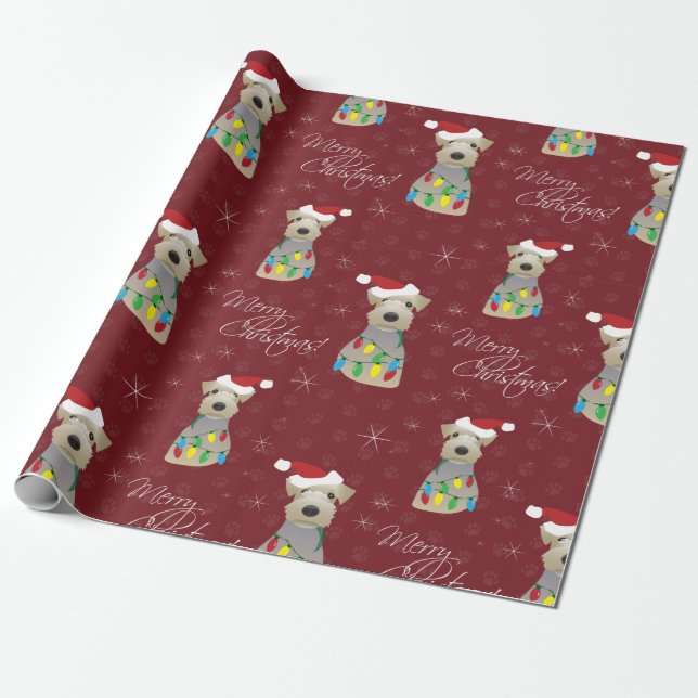 Papel De Presente Welsh Terrier Paw Imprime o Natal Vermelho (Desenrolado)