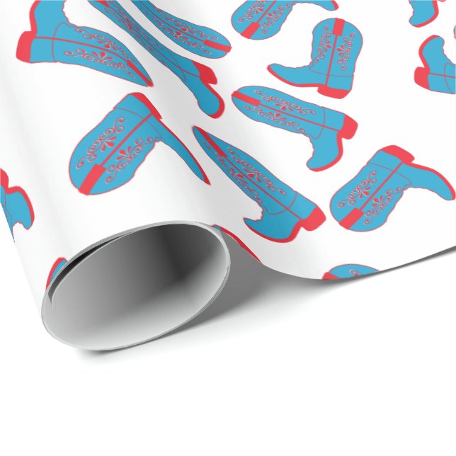 Papel De Presente Western Blue E Red Cowboy Boots Wrapting Presente (Ponta do rolo)