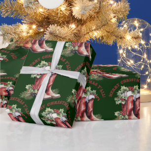 Papel De Presente Western Cowboy Boot Feliz Natal Y