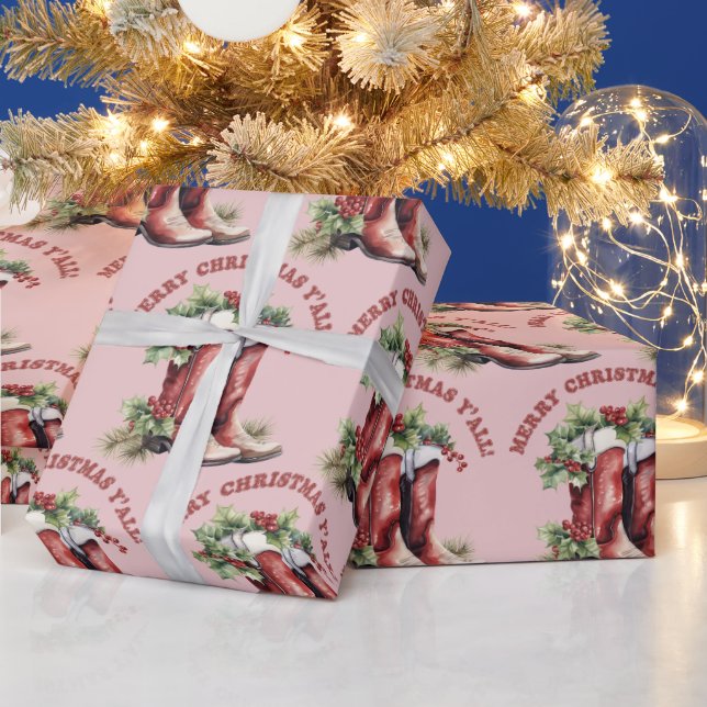Papel De Presente Western Cowboy Boot Feliz Natal Y (Feriados)