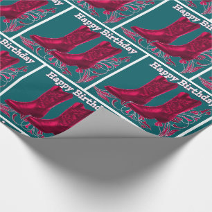 Papel De Presente Western Cowboy Boots Happy Birthday Wrap