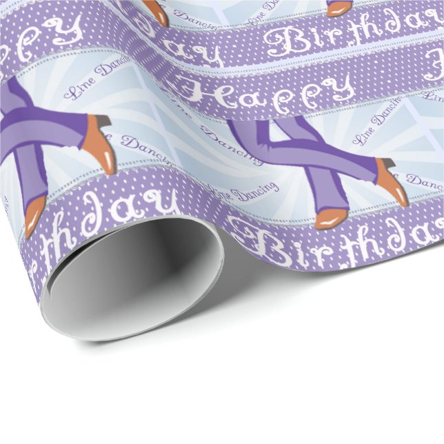 Papel De Presente Western Cowboy Boots Line Dancer Feliz Aniversário (Ponta do rolo)