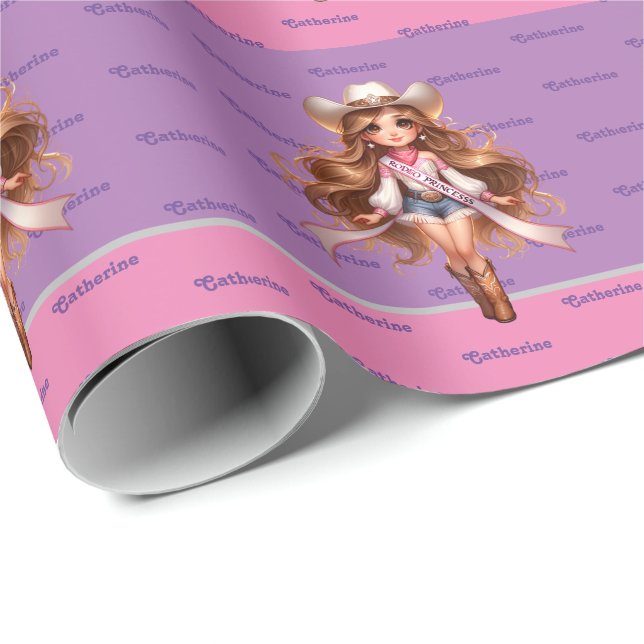 Papel De Presente Western Cowgirl Rodeo Princess 1 Personalizada (Ponta do rolo)