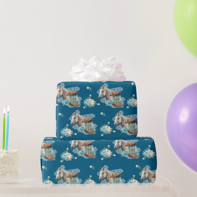 Papel De Presente Western Horse Birthday Wrapping Paper – Navy (Presentes para festas)