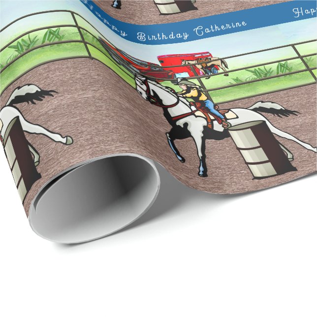 Papel De Presente Western Little Cowgirl Barrel Racing Personalizado (Ponta do rolo)